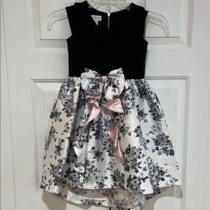 Bonnie Jean Black White Floral Cap Sleeve Hi-Lo Party Dress Size 6 EUC